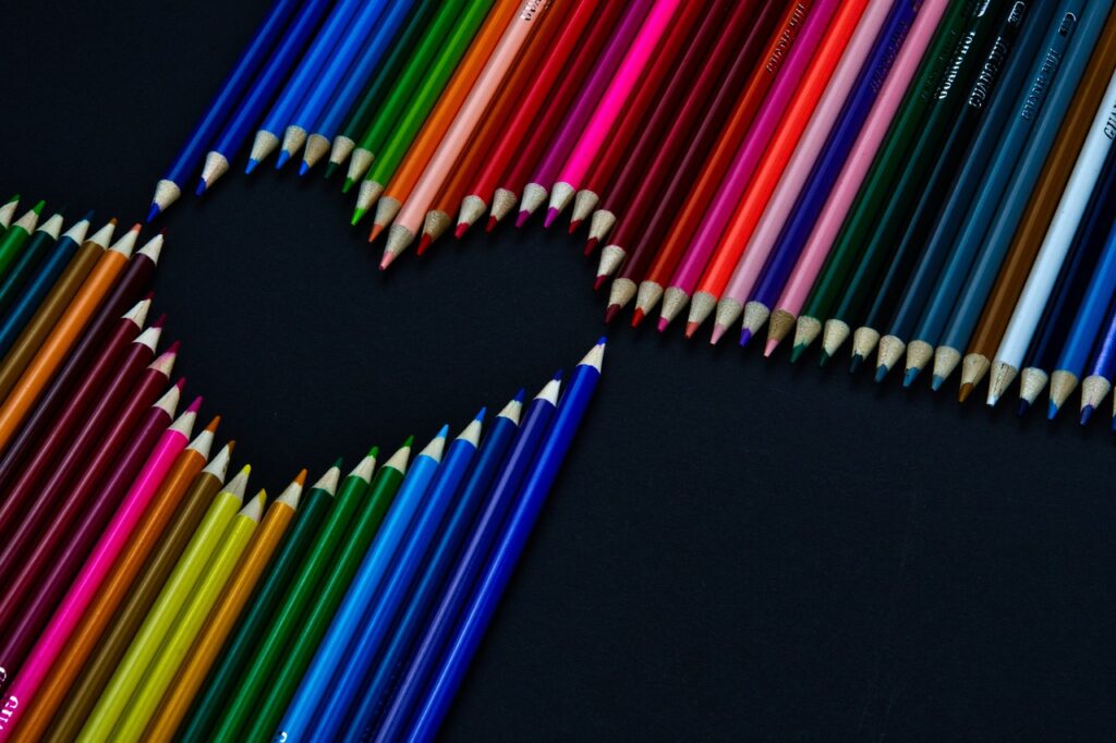 Heart made by colored pencils