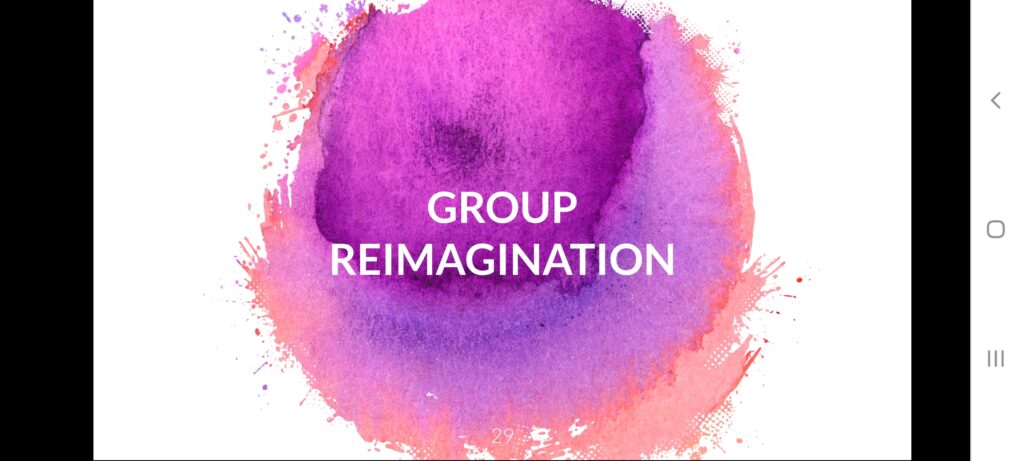Group reimagination. Text on top of purple paint splash
